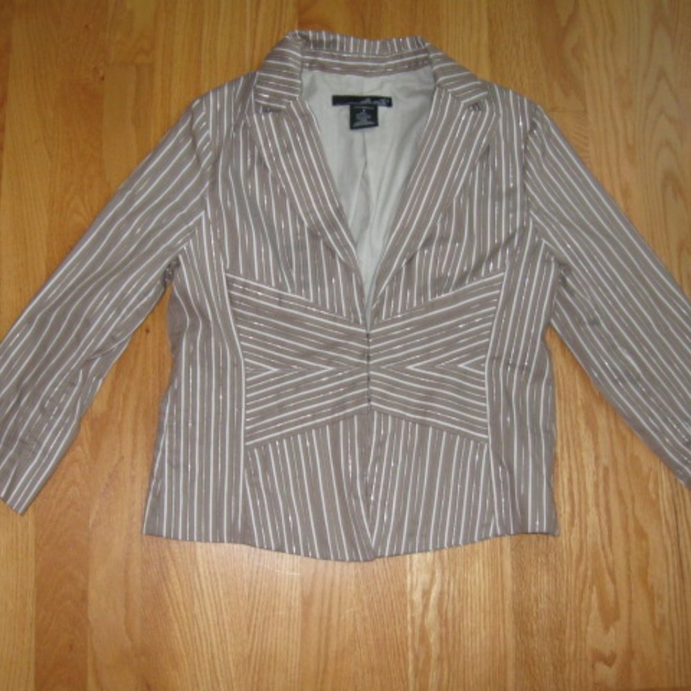WILLI SMITH WOMEN'S SIZE 6 TAN STRIPE JACKET OFFICE CAREER 3/4 SLEEVE BLAZER